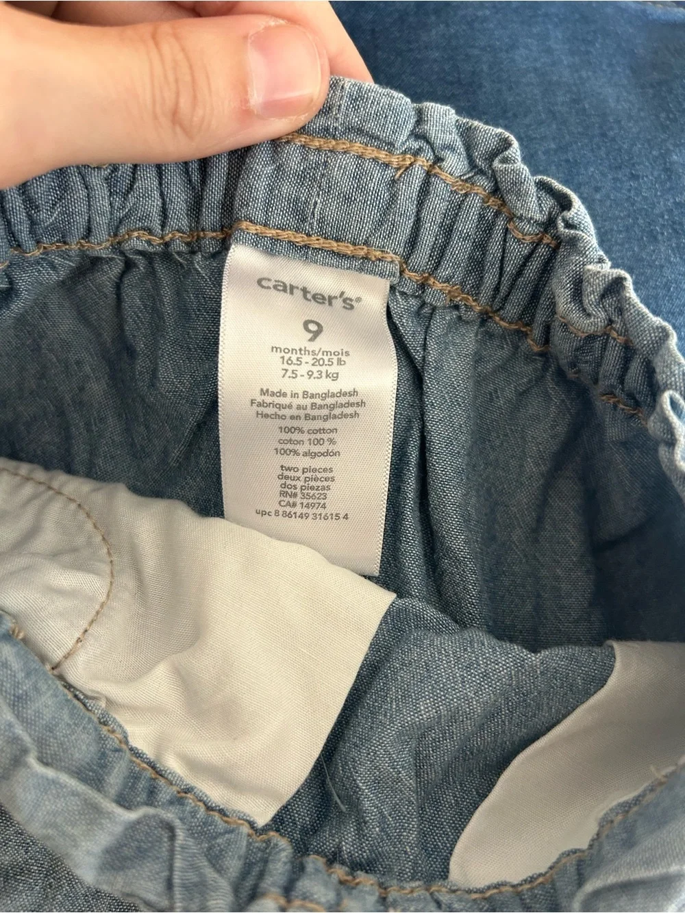 Carter's 9 Months Light Blue Denim Skirt with Pink Bow Accent